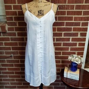 Vince Camuto V Neck White Solid Lyocell Shirting Button Front Mini Dress M NWT